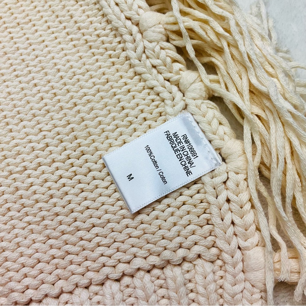 NWT YFB Thick Chunky Knit Ivory Sweater with Side Tassels & Slit 100% Cotton - Picture 13 of 16